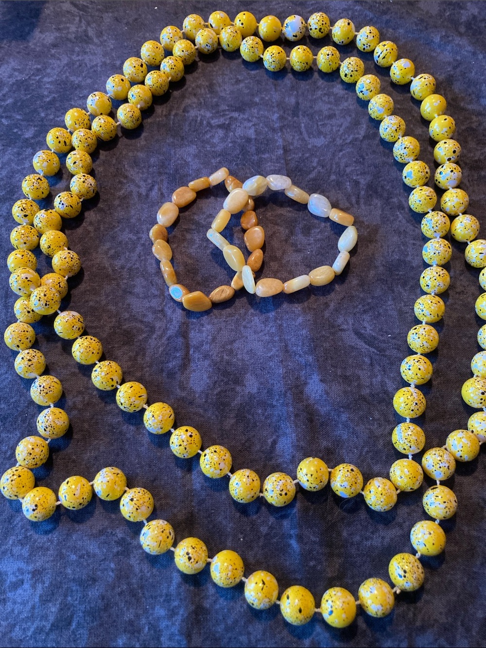 Yellow Beaded Necklace and Bracelets Set